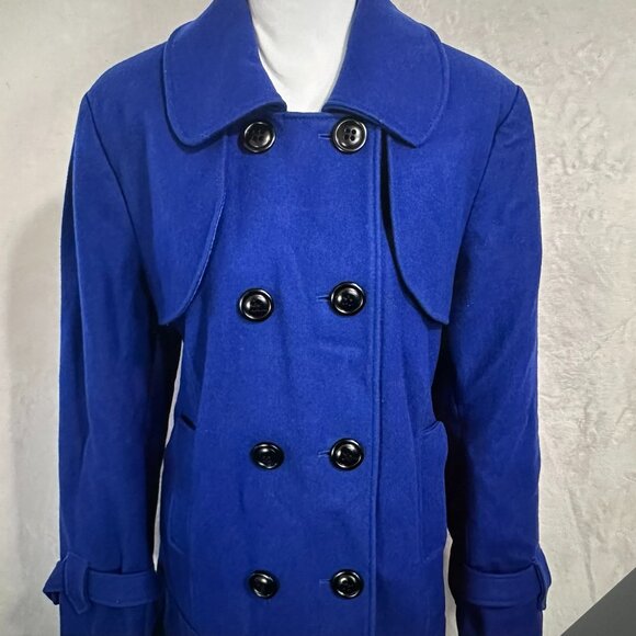 Y2K Blue Wool Worthington VTG Coat XL Corpcore Academia Classic 90 Pea-Coat BOHO - Picture 5 of 16